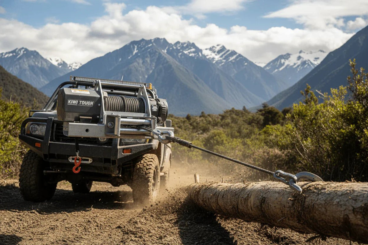 Electric winch mounted on a 4WD