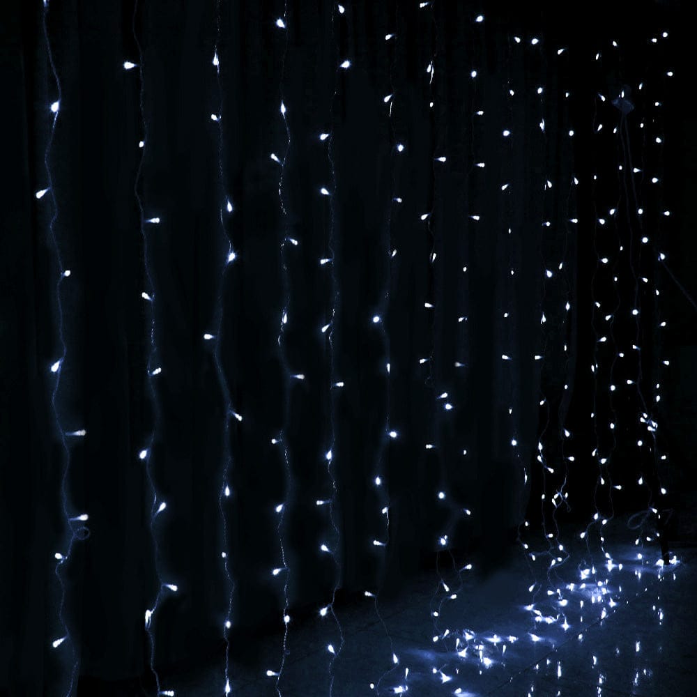 3X6M Christmas Lights Curtain Light Cool White 600 LED Jingle Jollys - SportZone.co.nz