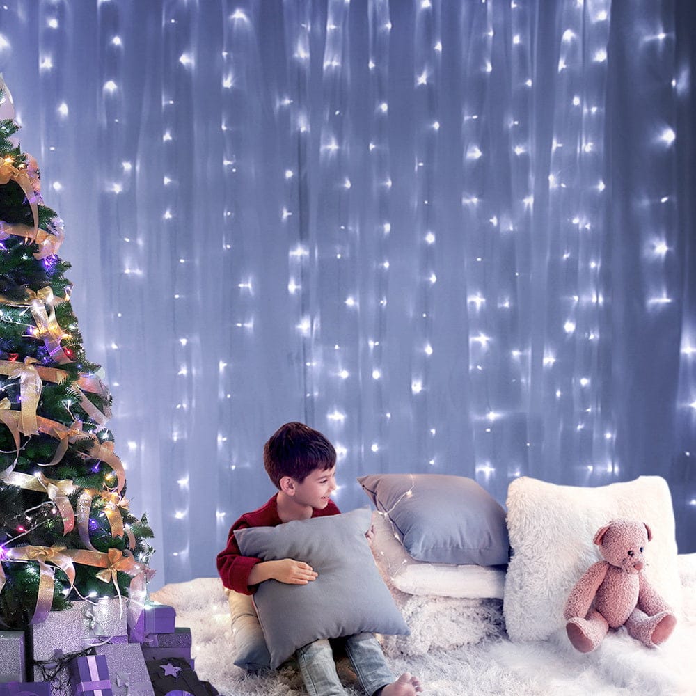 3X6M Christmas Lights Curtain Light Cool White 600 LED Jingle Jollys - SportZone.co.nz
