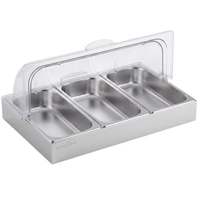 5-Star Chef 3 Pan Food Serving Display Stainless Steel with Clear Roll Top Cover - SportZone.co.nz
