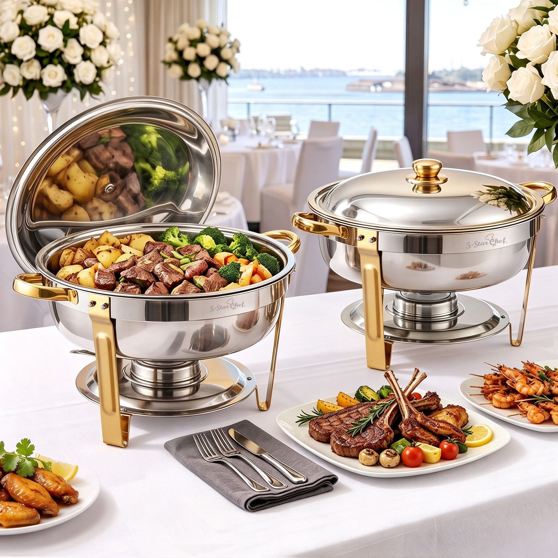 5-Star Chef 5L Chafing Dish Set 2-Pack, Food Warmer Catering Server Buffet - SportZone.co.nz