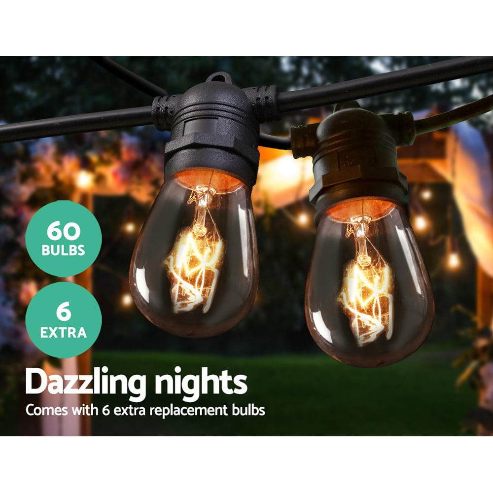 56m LED Festoon String Lights Outdoor Christmas Wedding Waterproof Garden Decor - SportZone.co.nz