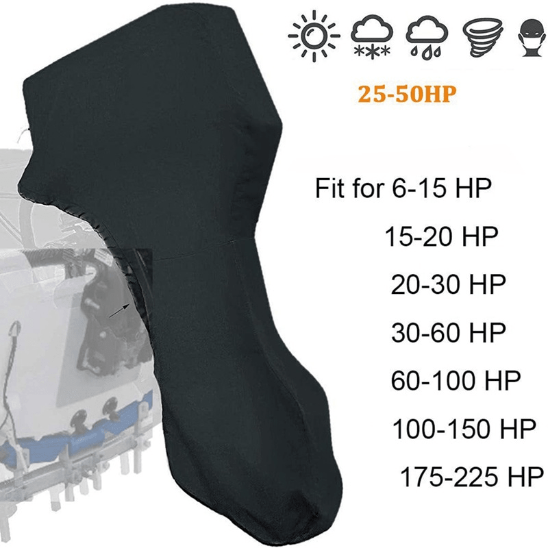 600D Oxford Cloth Outboard Motor Cover, Waterproof UV Resistant Boat Engine Protective Cover for Yacht Fishing Boat（15-20HP） - SportZone.co.nz