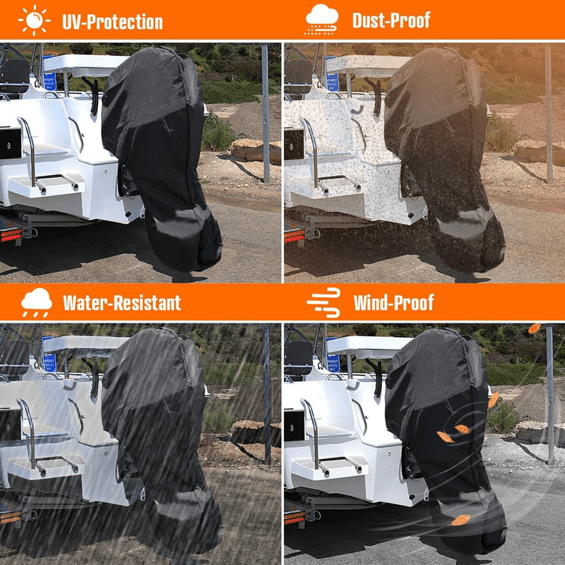 600D Oxford Cloth Outboard Motor Cover, Waterproof UV Resistant Boat Engine Protective Cover for Yacht Fishing Boat（20-30HP） - SportZone.co.nz