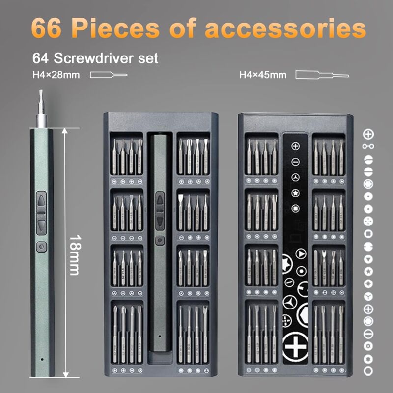 66 - in - 1 Cordless Electric Precision Screwdriver Kit with LED Ligh - SportZone.co.nz
