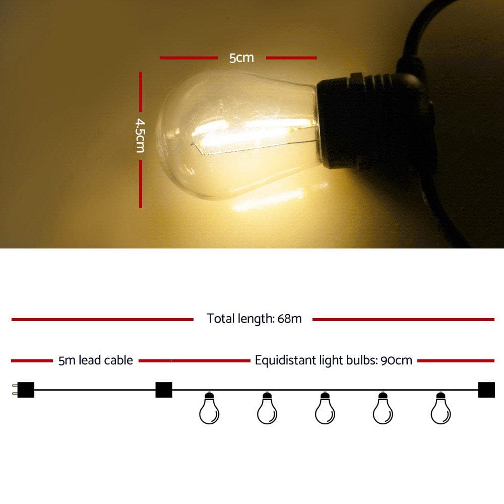 68m LED Festoon String Lights Christmas Decorations Wedding Party Outdoor Garden - SportZone.co.nz