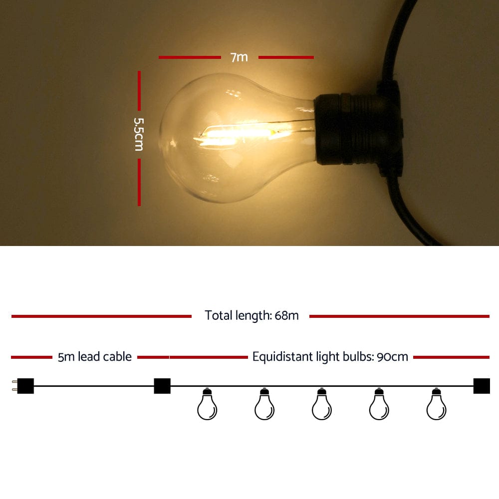 68m LED Festoon String Lights Outdoor Christmas Decorations Wedding Garden Party - SportZone.co.nz