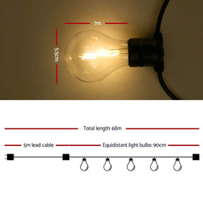 68m LED Festoon String Lights Outdoor Christmas Decorations Wedding Garden Party - SportZone.co.nz