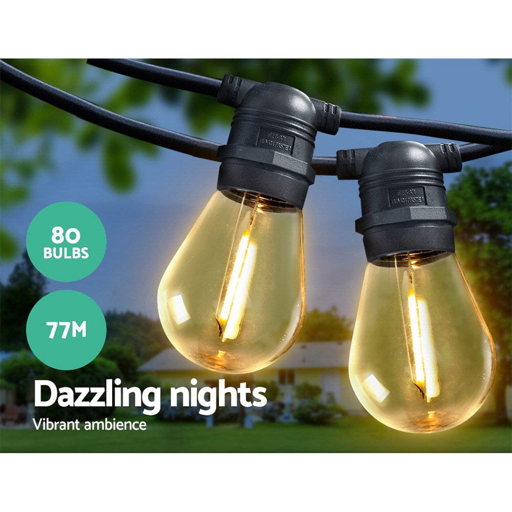 77m LED Festoon String Lights Christmas Decorations Wedding Party Outdoor Garden - SportZone.co.nz