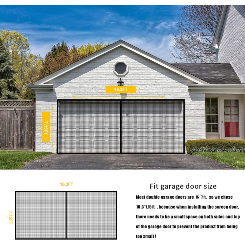 8Ftx7Ft Magnetic Garage Door Screen For 1 Car Garage Doors, Reinforced Fiberglass Garage Screen, Hands Free，Magnetic - SportZone.co.nz