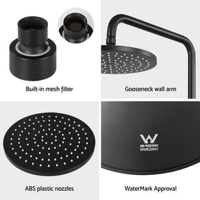 9'' Rain Shower Head Overhead High - pressure Swivel Black - SportZone.co.nz