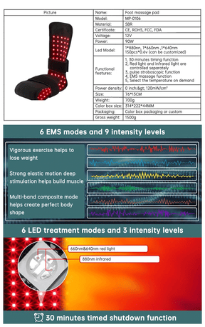 90W Red Light Therapy Belt with EMS Massage Heat Pulse Red &amp; Infrared LED 760mm - SportZone.co.nz