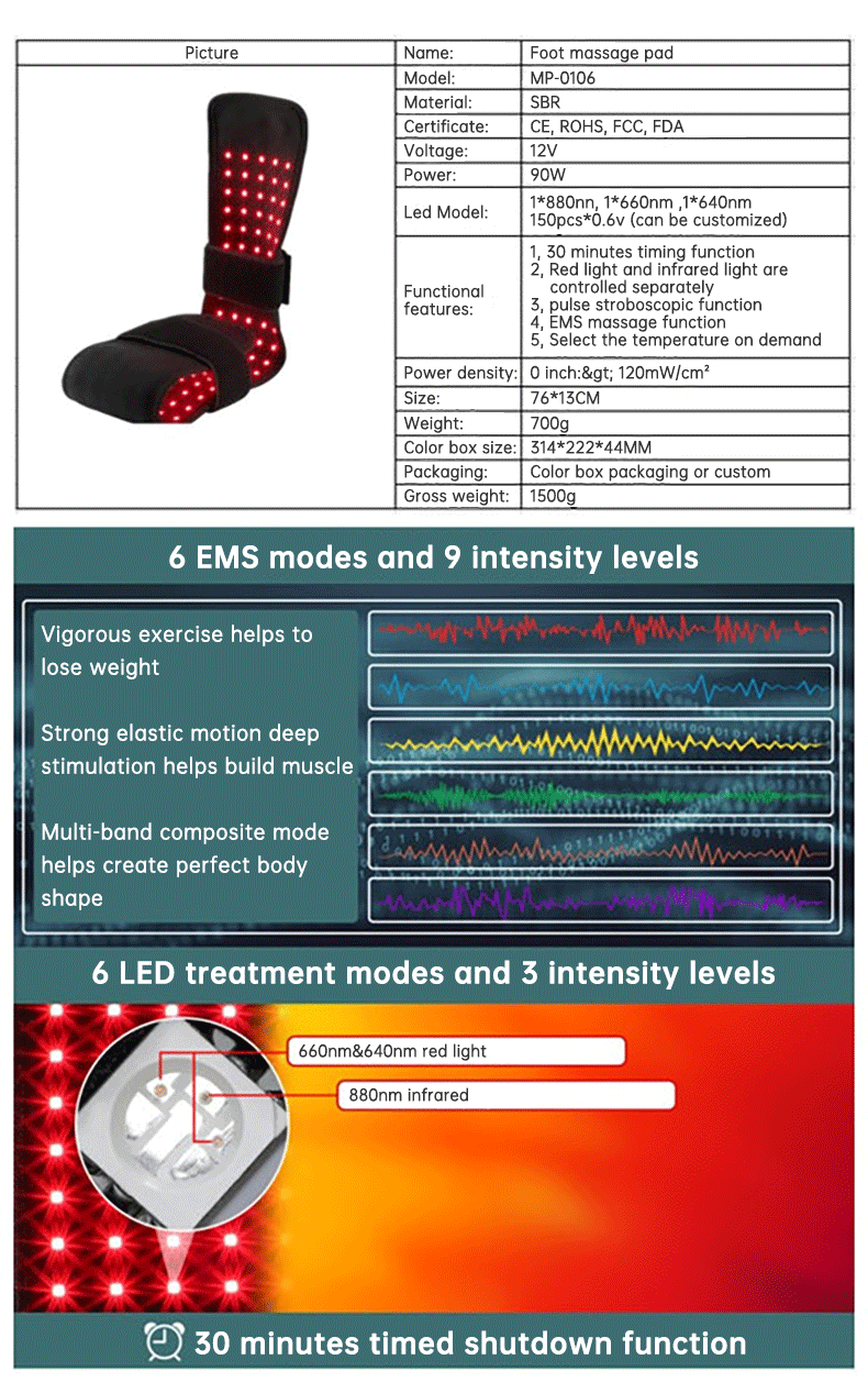 90W Red Light Therapy Belt with EMS Massage Heat Pulse Red &amp; Infrared LED 760mm - SportZone.co.nz