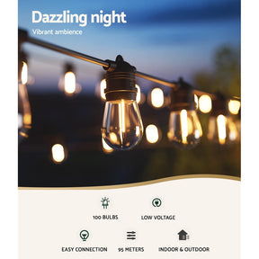 95m Festoon Lights Christmas Fairy String Lights Outdoor Party Garden Decor - SportZone.co.nz