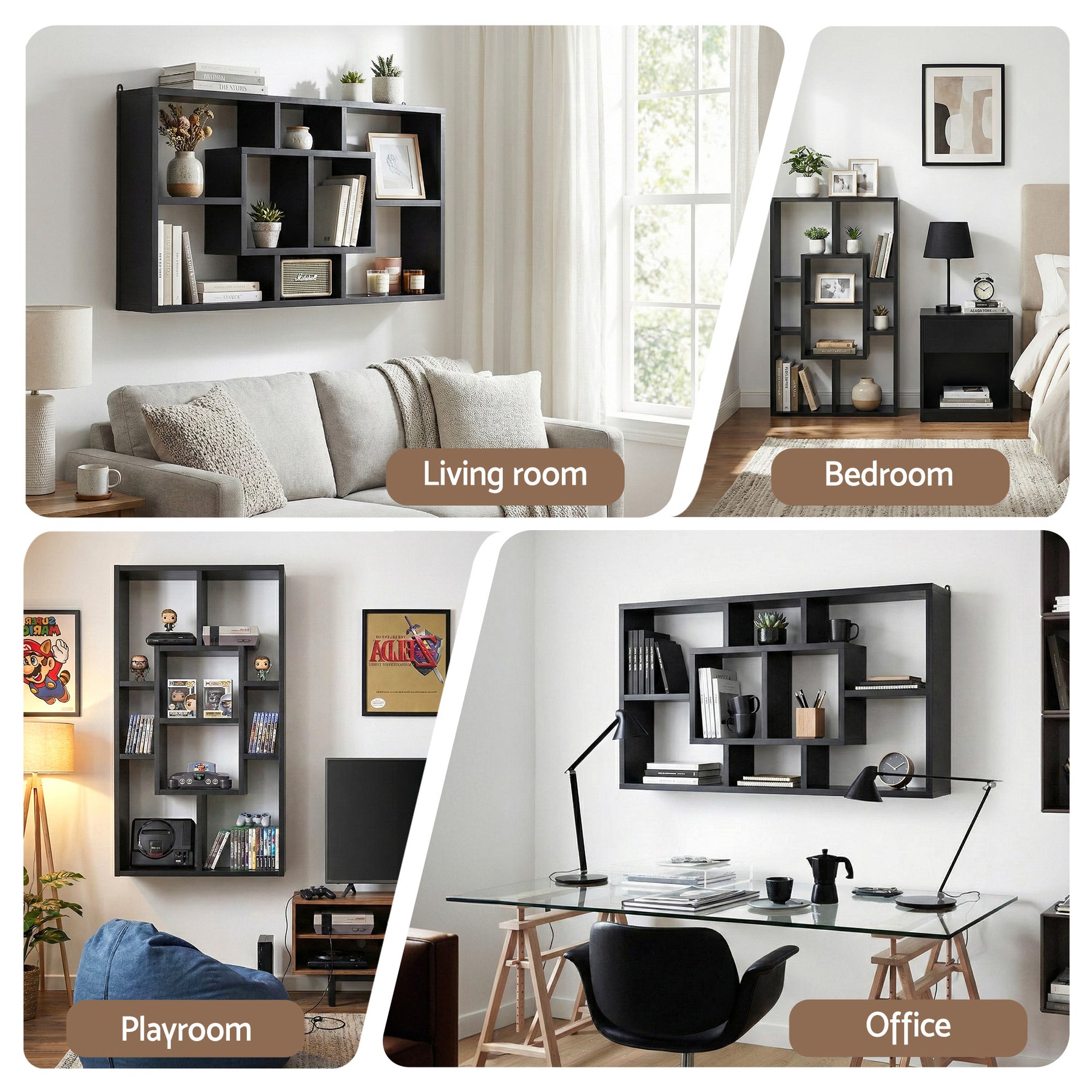 Artiss Floating Wall Shelves Bookshelf Black