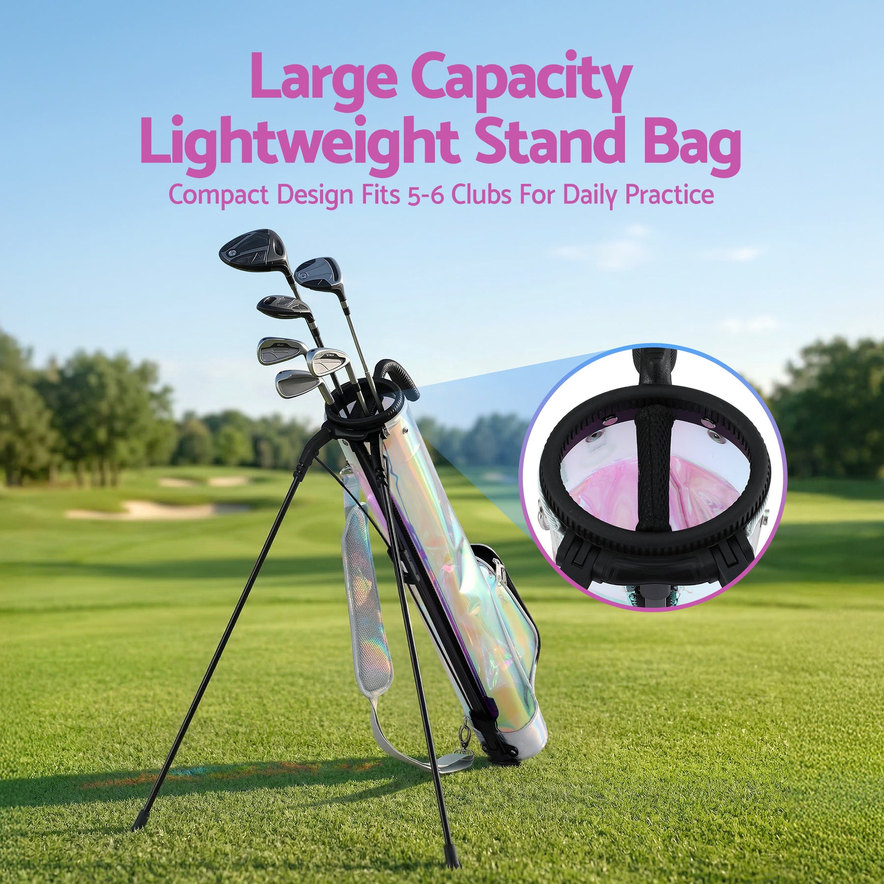 Everfit Golf Stand Bag Lightweight Sunday Pitch And Putt Bag Holographic