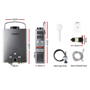 Devanti Portable Gas Water Heater With Pump LPG System Grey