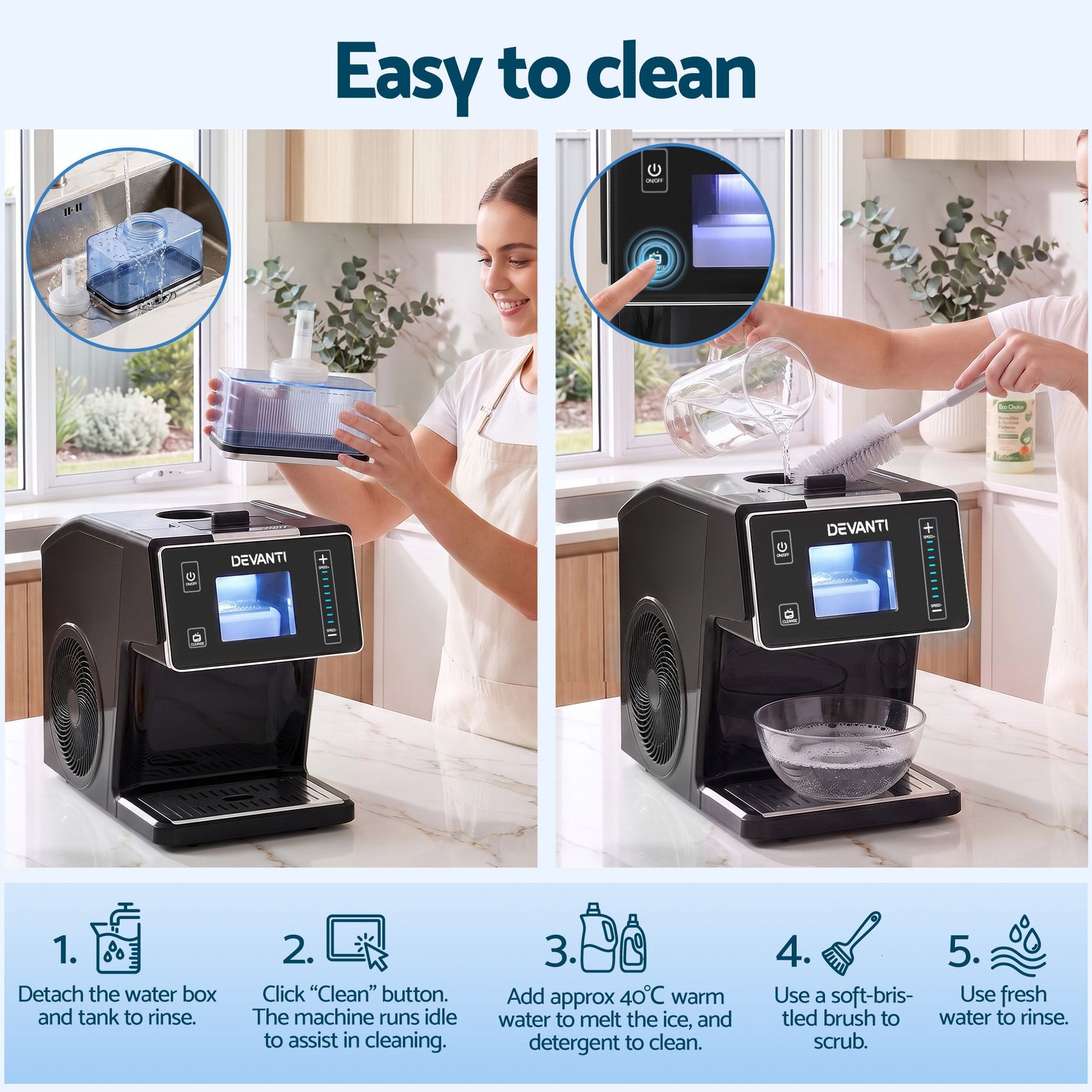 Devanti 20kg/24hr Ice Maker Snowflake Bingsu Shaved Ice Slushie Maker Black