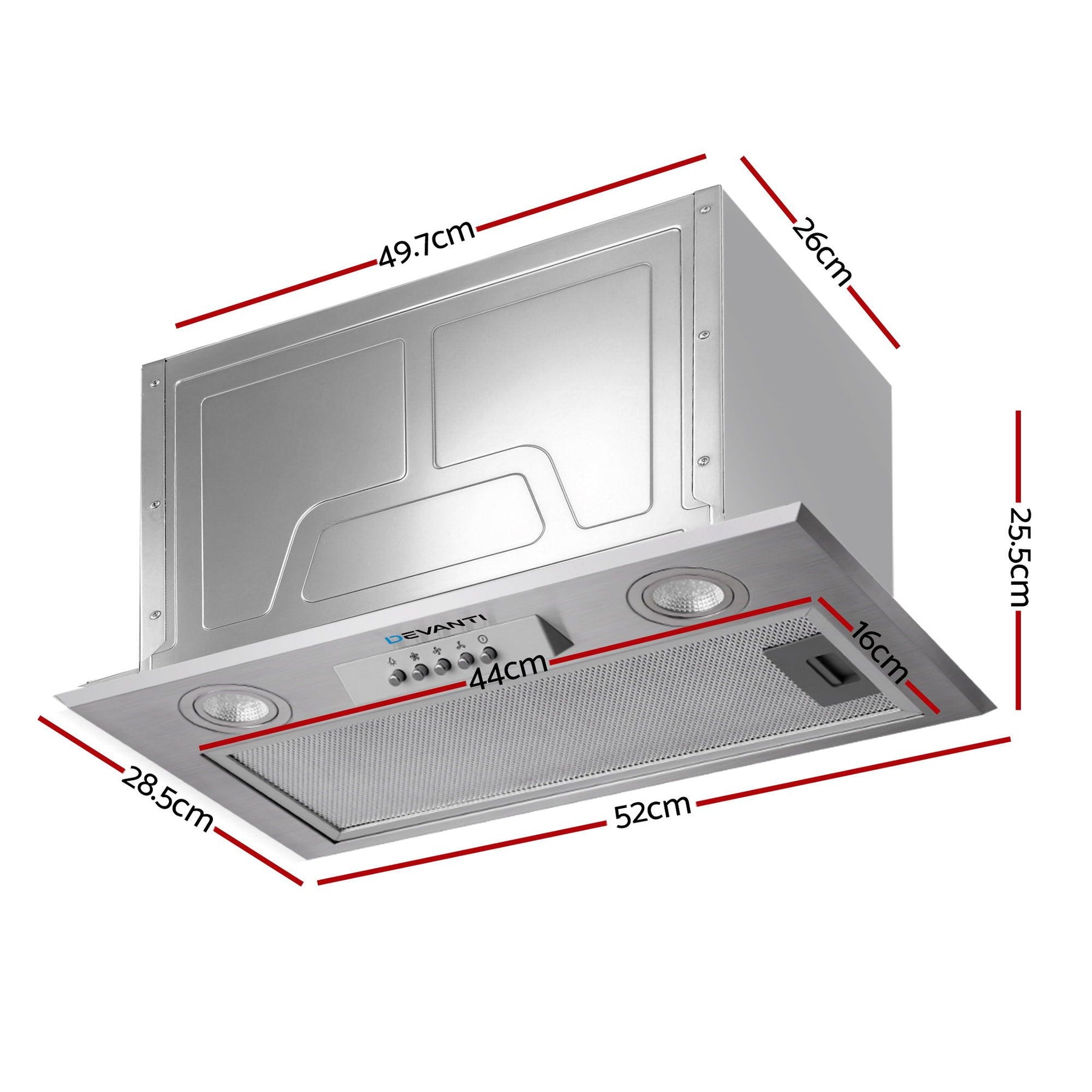 Devanti 520mm Range Hood 52cm Rangehood Stainless Steel
