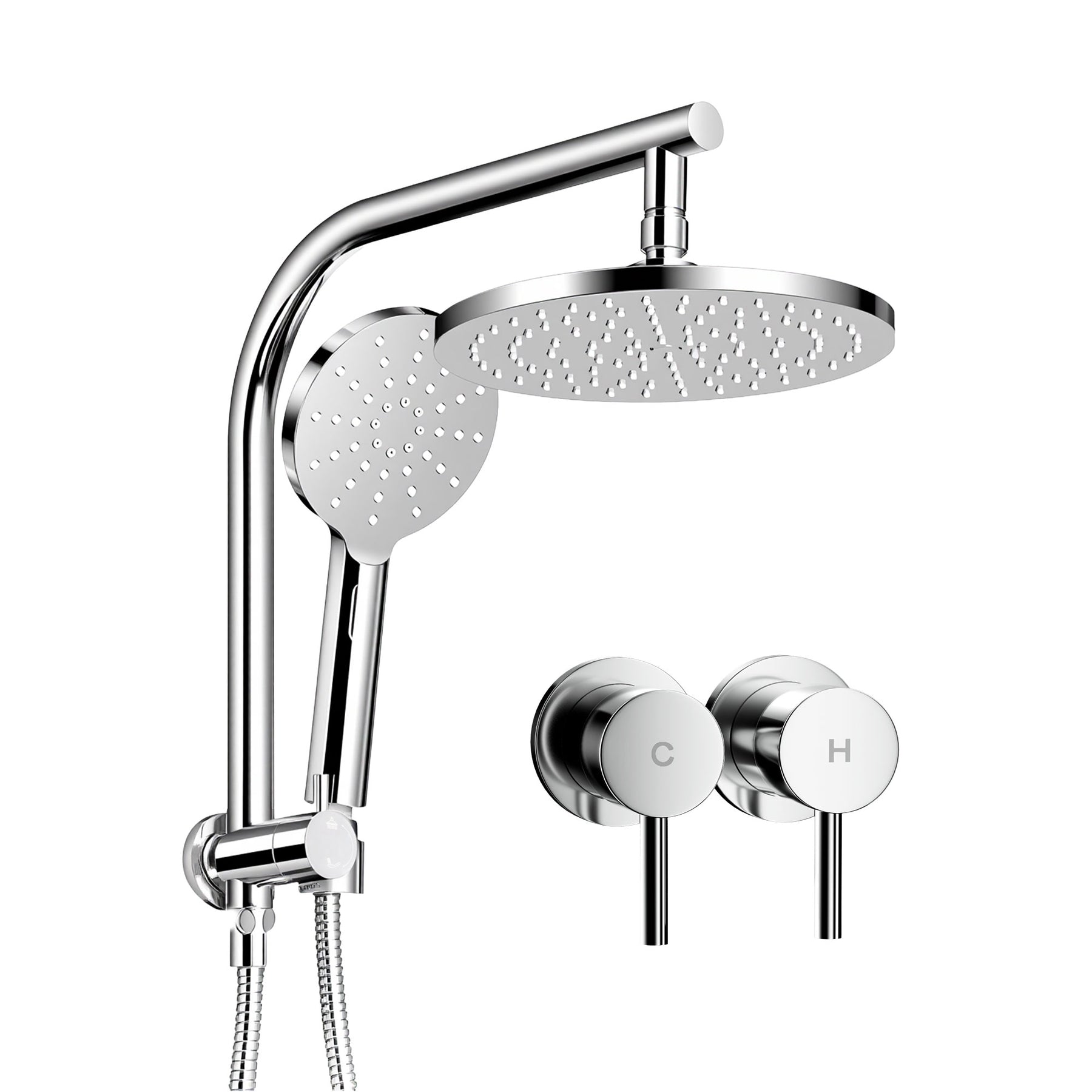 Cefito 9'' Rain Shower Head Set Handheld Round High Pressure Twins Tap Chrome