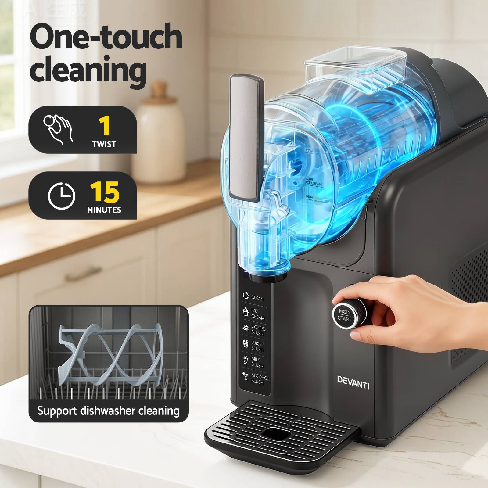 Devanti 5in1 Slushie Machine Ice Cream Maker 2L Grey