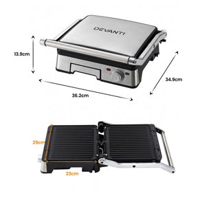 Devanti 2000W 3-in-1 Panini Press Grill Sandwich Maker 180° Open 4 Slice