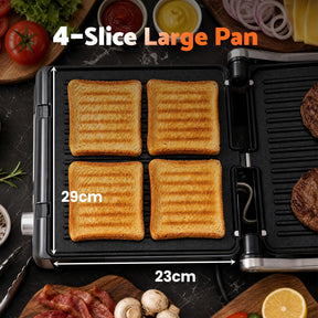 Devanti 2000W 3-in-1 Panini Press Grill Sandwich Maker 180° Open 4 Slice