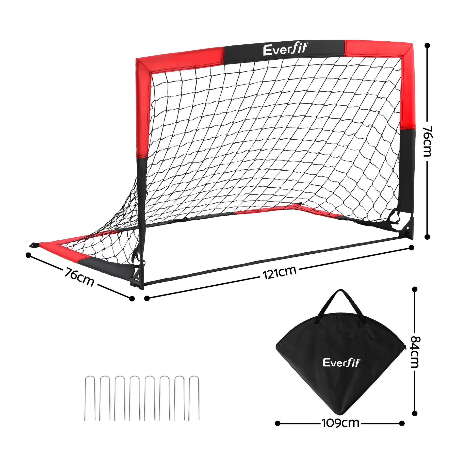Everfit Pop Up Soccer Goal Nets Heavy Duty Portable Kids Training Set 2 Pcs Red