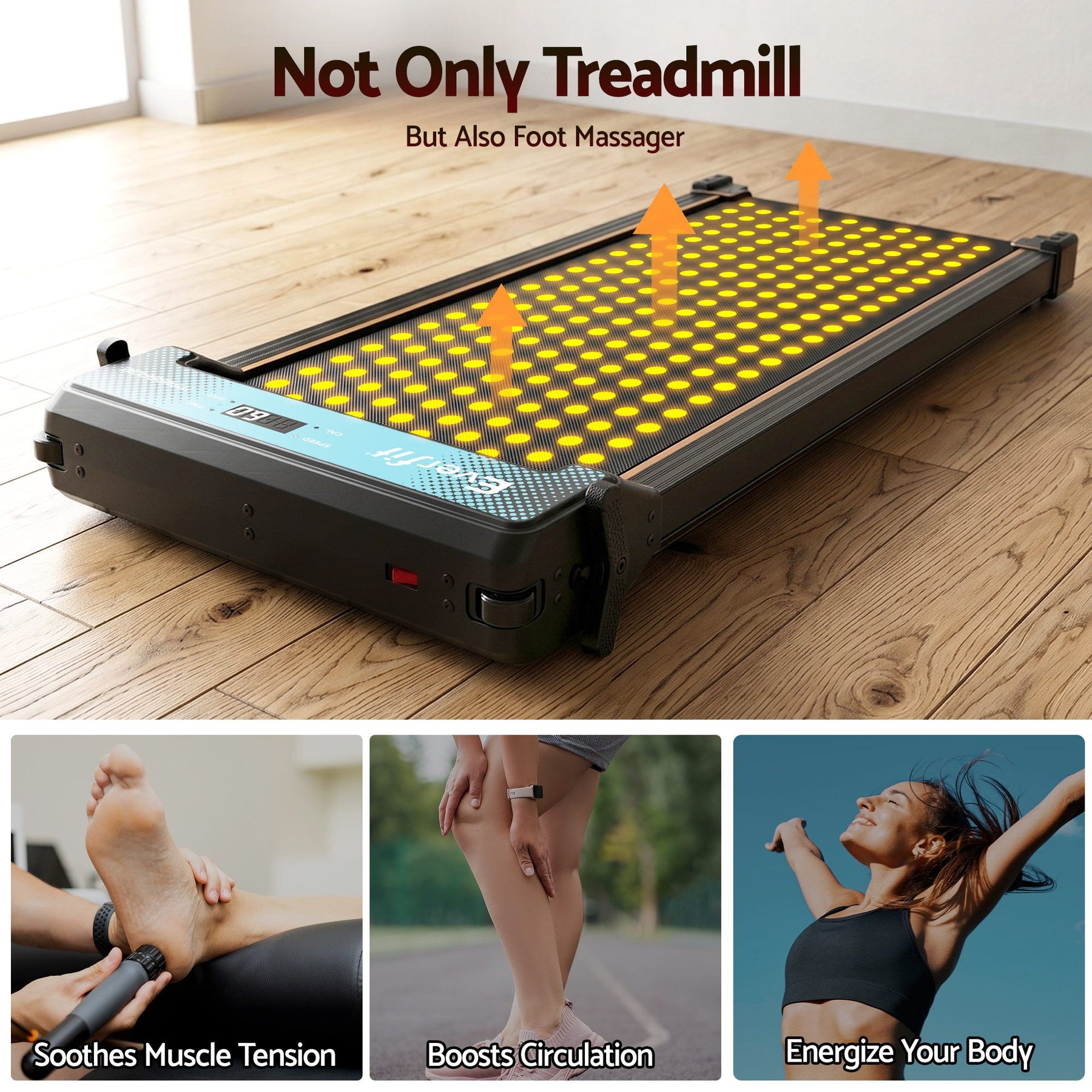 Everfit 2-in-1 Walking Pad Treadmill Under Desk with App & Foot Massage
