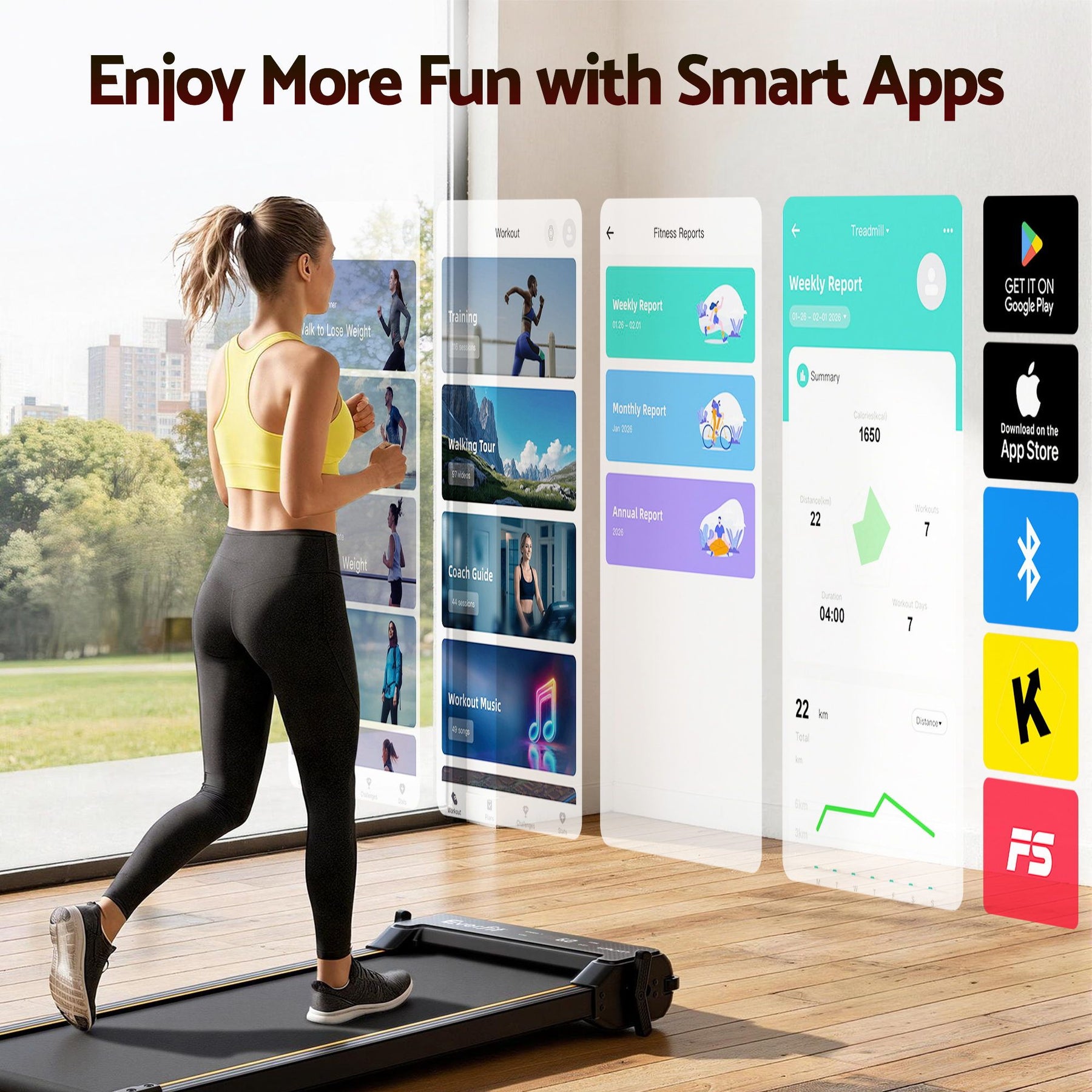 Everfit 2-in-1 Walking Pad Treadmill Under Desk with App & Foot Massage