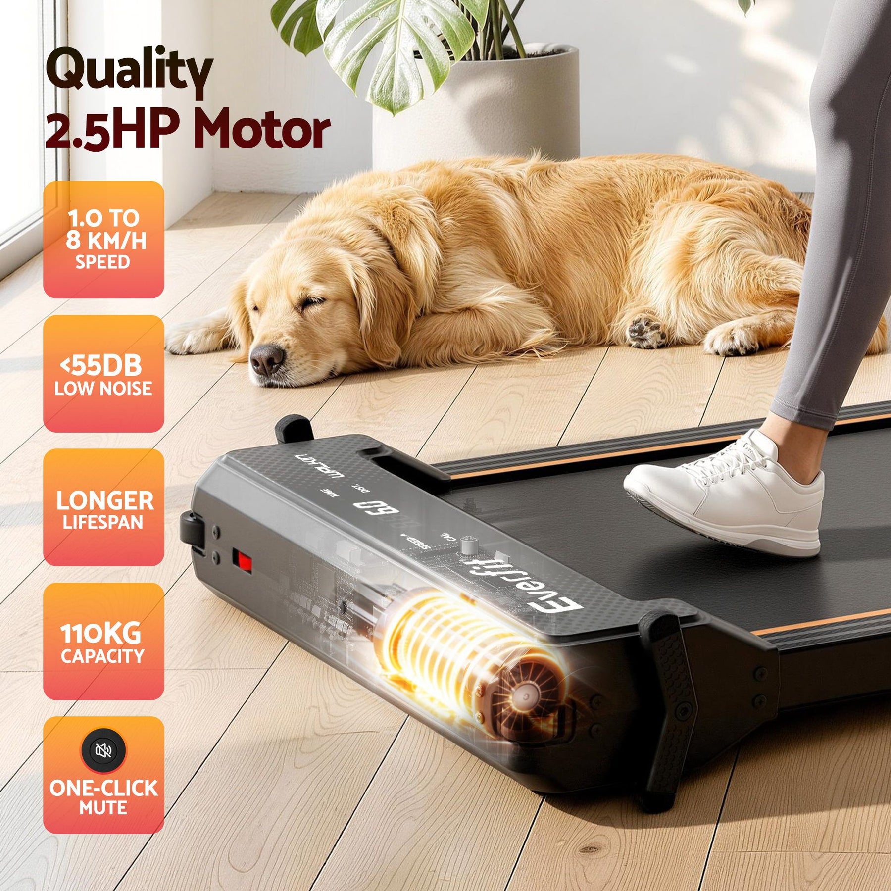 Everfit 2-in-1 Walking Pad Treadmill Under Desk with App & Foot Massage