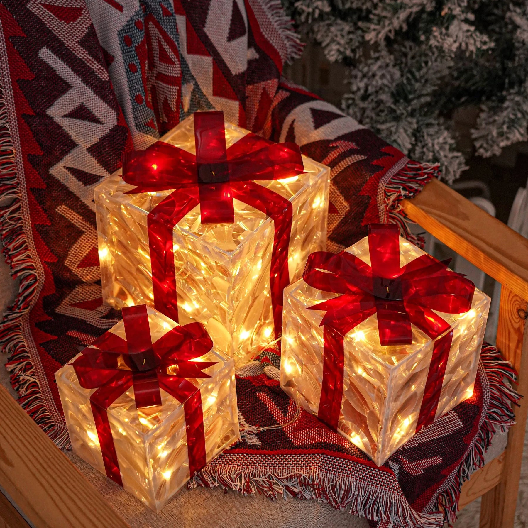 Trendbay 3pcs Christmas Gift Box Lights Transparent Decorative Boxes