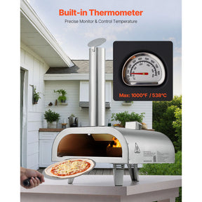 12" Outdoor Wood Fired Pizza Oven Portable with Thermometer, Pizza Stone & Carry Bag