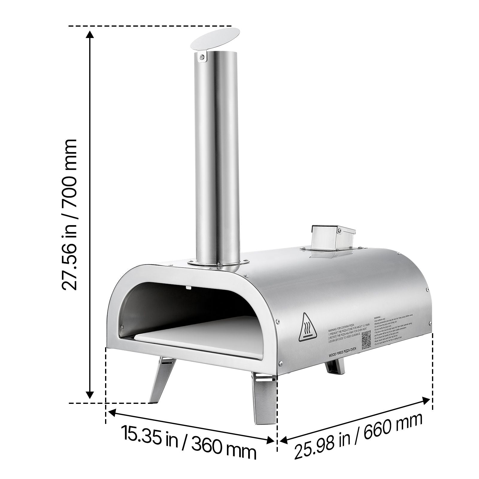 12" Outdoor Wood Fired Pizza Oven Portable with Thermometer, Pizza Stone & Carry Bag