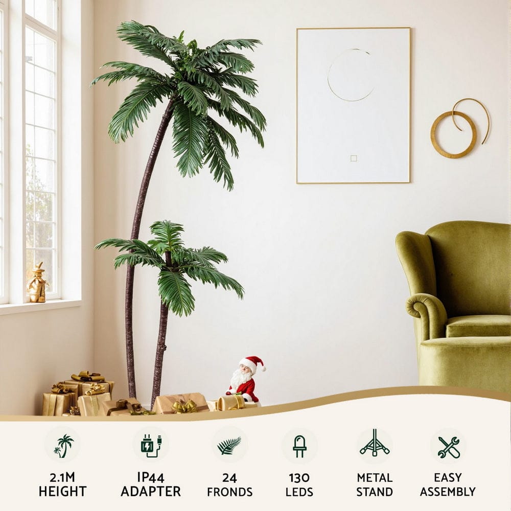 Jingle Jollys Christmas Tree 2.1m LED Lighted Xmas Palm Trees Party Decorations