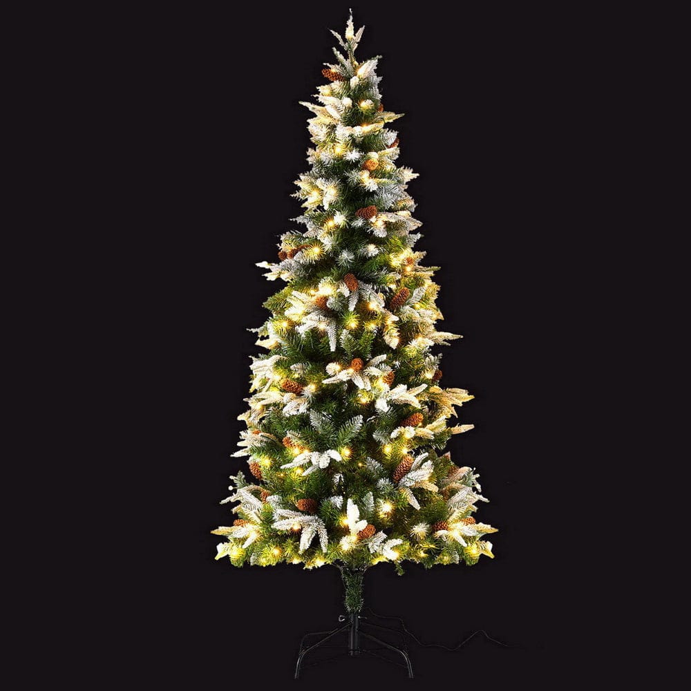 Jingle Jollys Christmas Tree 190cm Pine Cones LED Flocking Xmas Tree 680 Tips