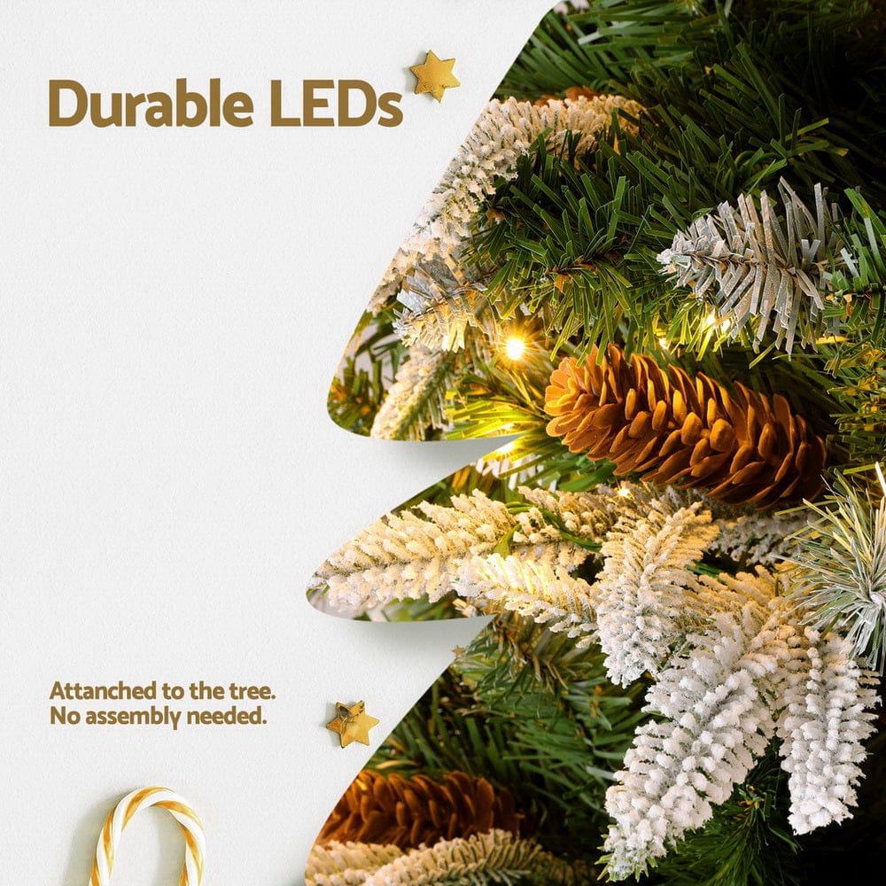 Jingle Jollys Christmas Tree 190cm Pine Cones LED Flocking Xmas Tree 680 Tips