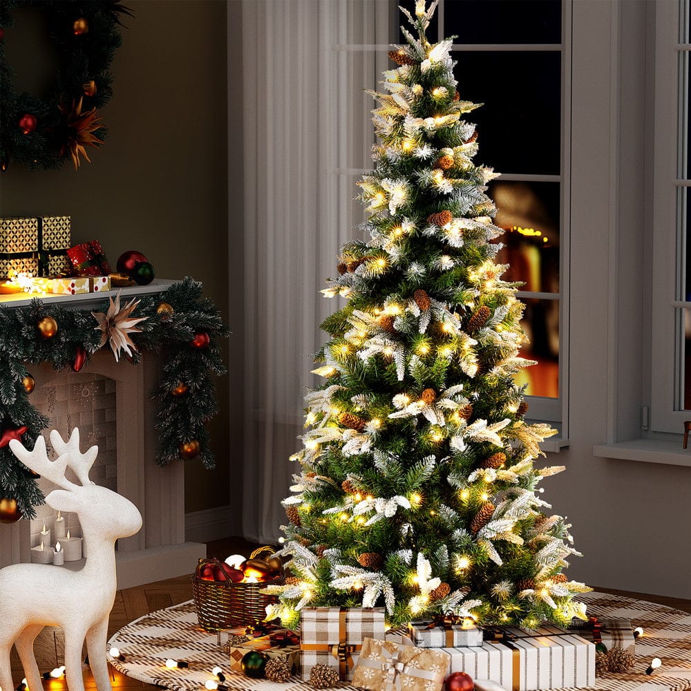 Jingle Jollys Christmas Tree 190cm Pine Cones LED Flocking Xmas Tree 680 Tips