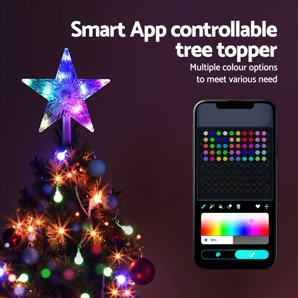 Jingle Jollys Christmas Tree Topper Star RGB LED Xmas Decor 80 Modes APP Control