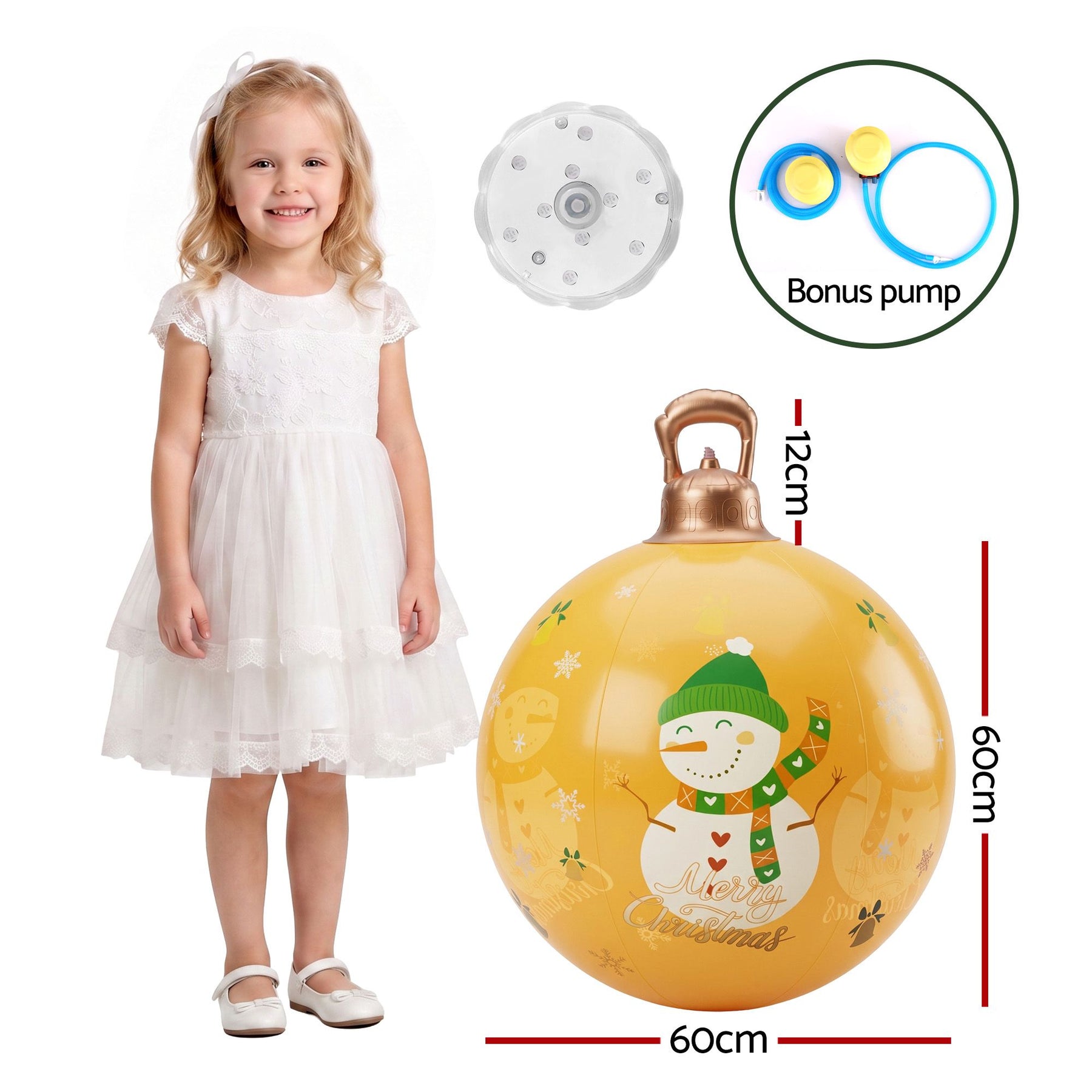 Jingle Jollys Christmas Inflatable Ball 60cm Led Illuminated Snowman Xmas Decor