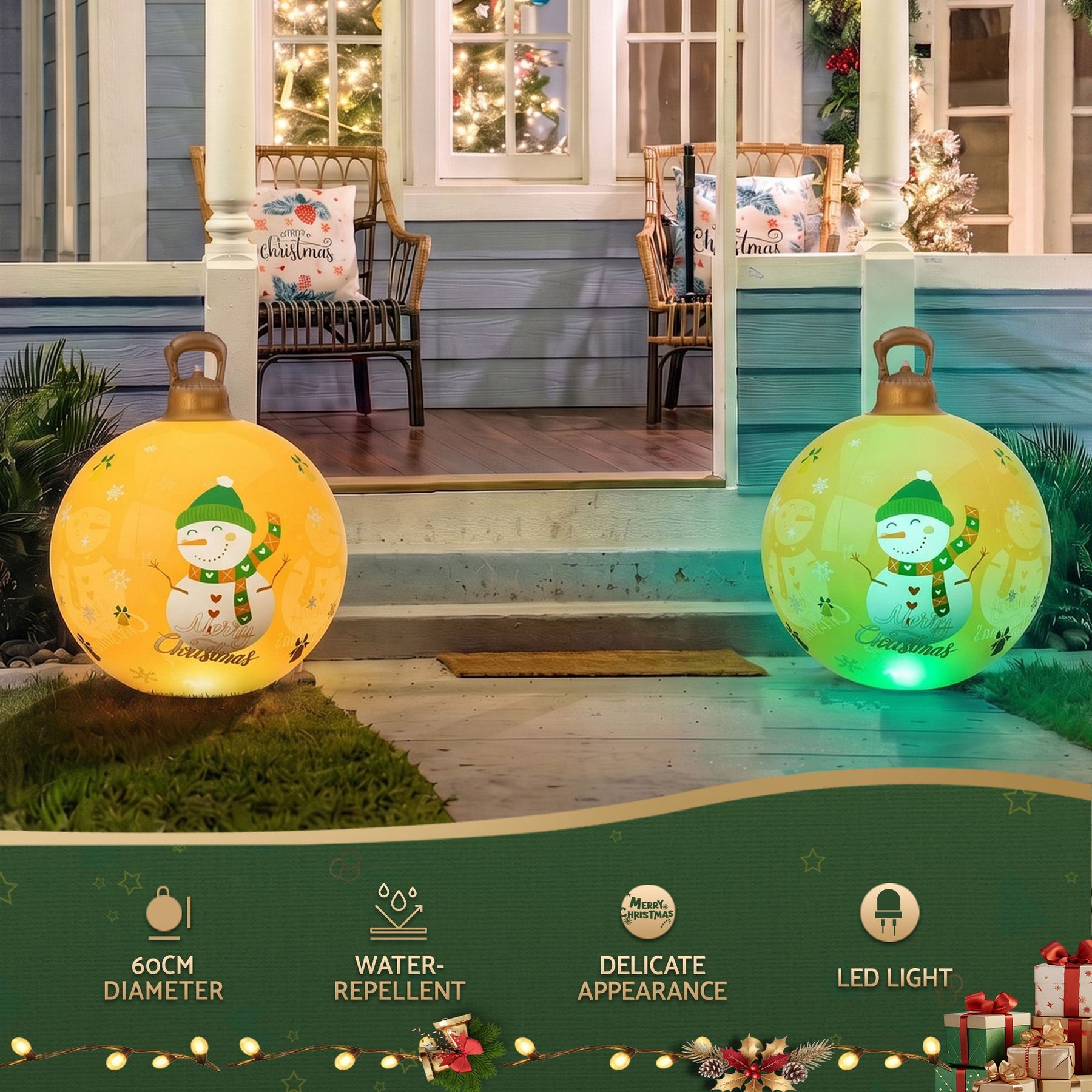 Jingle Jollys Christmas Inflatable Ball 60cm Led Illuminated Snowman Xmas Decor