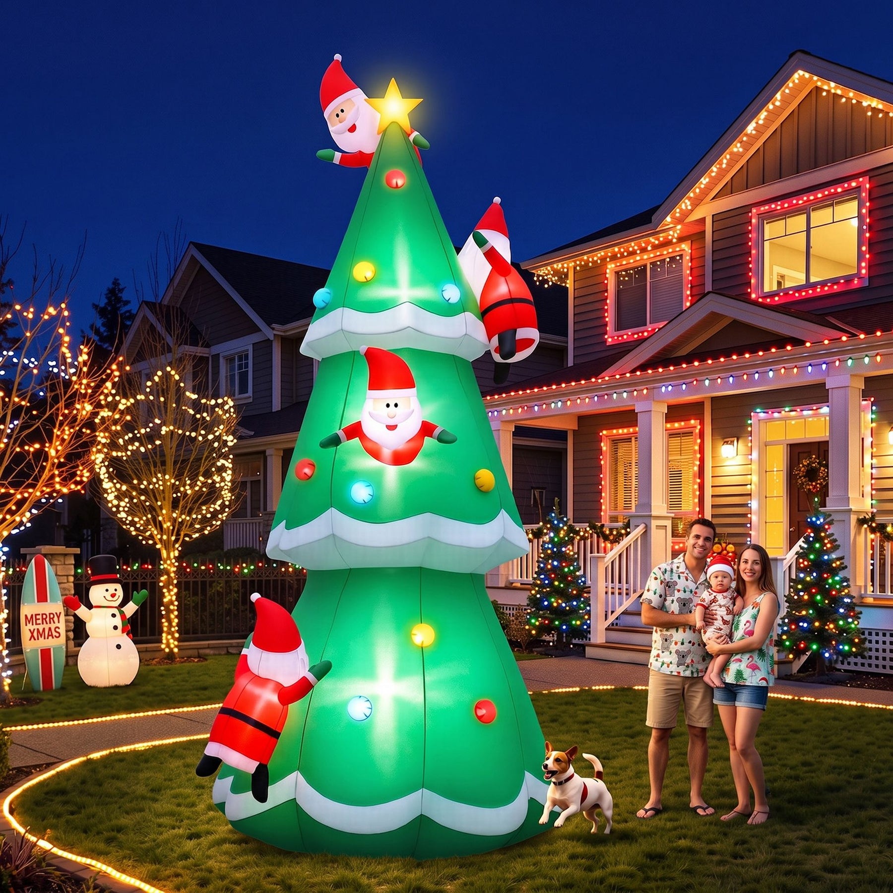 Jingle Jollys Christmas Inflatable Santa Tree 5M Illuminated Decorations