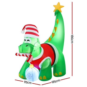 Jingle Jollys Christmas Inflatable Dinosaur 1.86M Height LED Decorations Illuminated