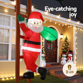 Jingle Jollys Christmas Inflatable Santa Climbing Ladder 2.45M Height LED Decorations Illuminated