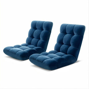 Artiss 2PCS Floor Lounge Sofa Bed Flannel Fabric Navy - SportZone.co.nz
