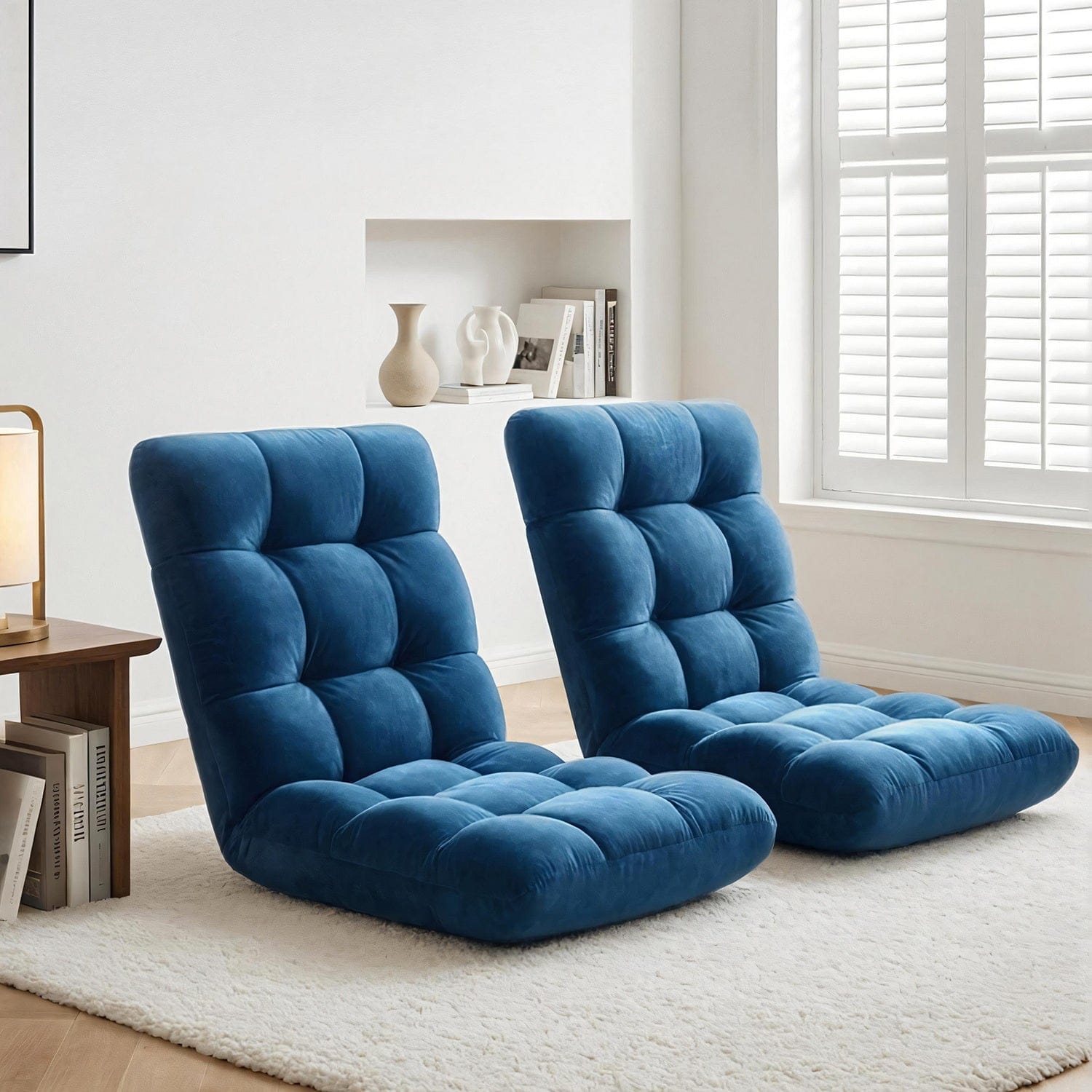 Artiss 2PCS Floor Lounge Sofa Bed Flannel Fabric Navy - SportZone.co.nz