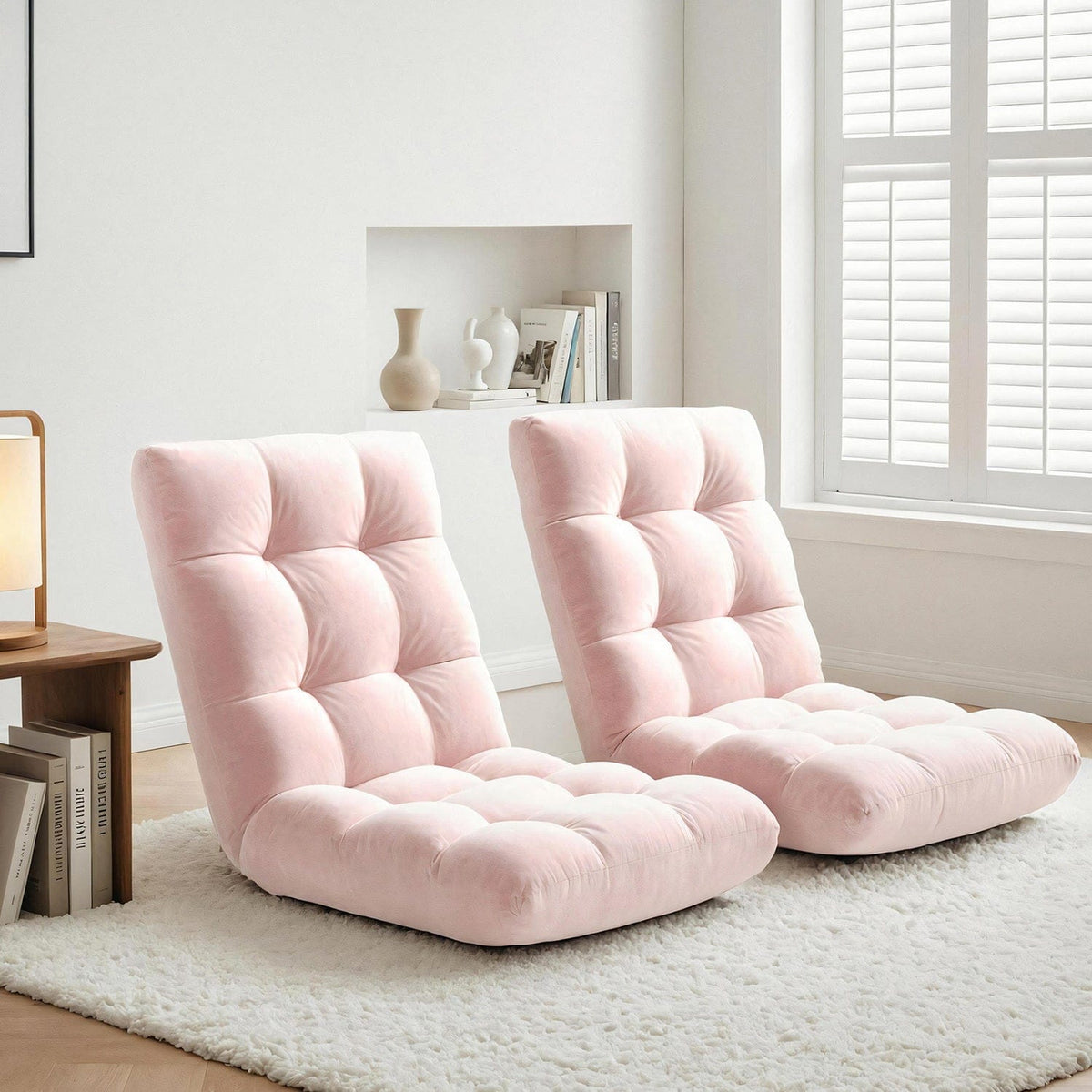 Artiss 2PCS Floor Lounge Sofa Bed Flannel Fabric Pink - SportZone.co.nz