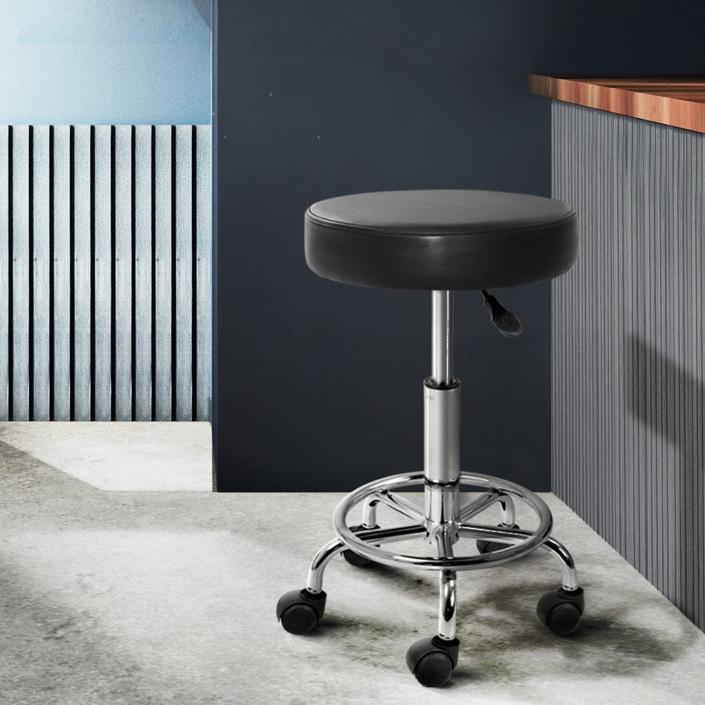 Artiss 2x Salon Stool Round Swivel Chair Black - SportZone.co.nz