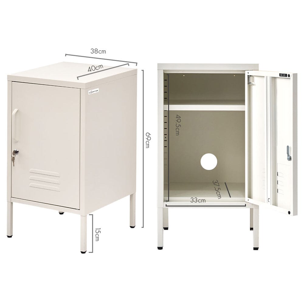 Artiss Bedside Table Metal Cabinet - White - SportZone.co.nz