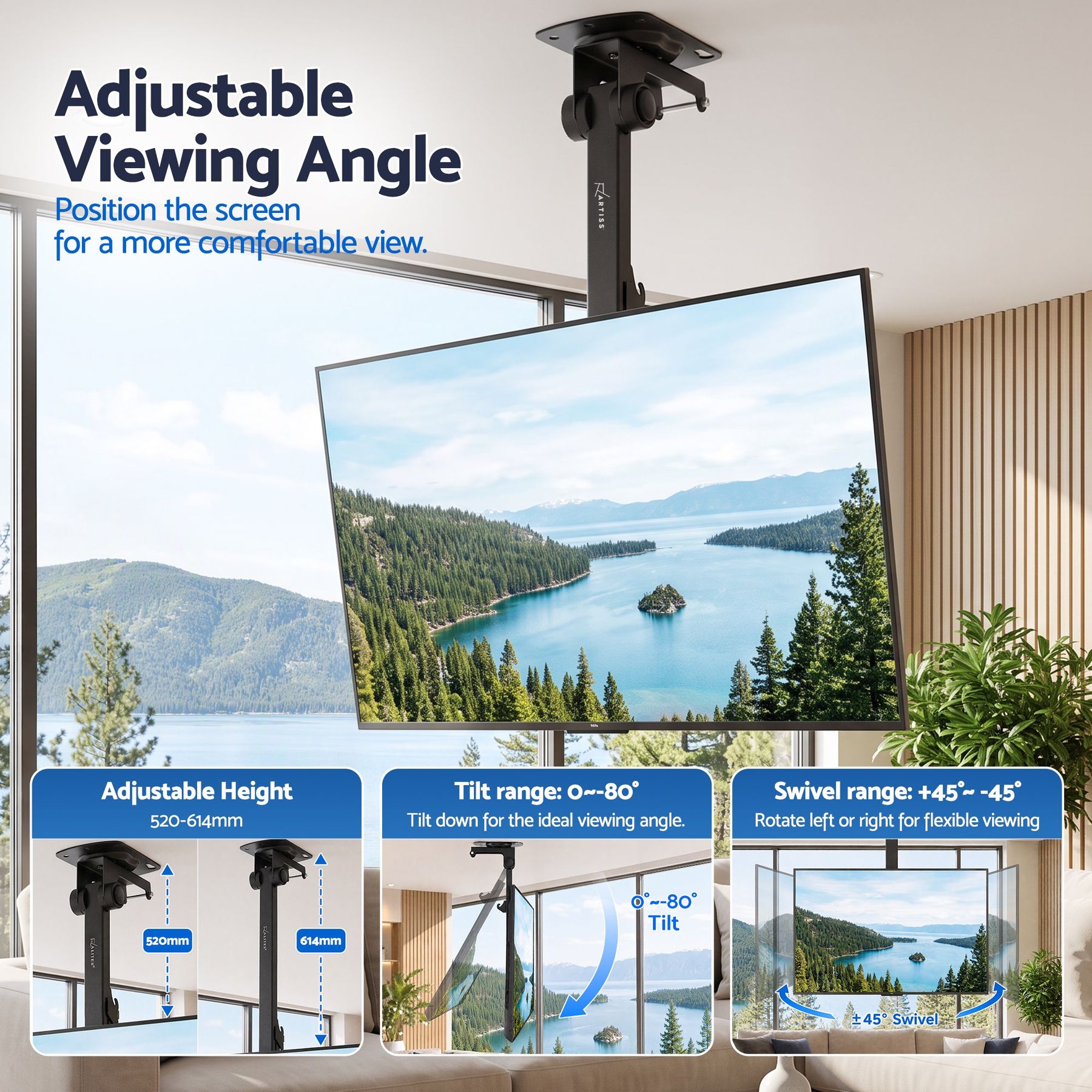 Artiss Ceiling TV Mount 23-55 Inch Flip Down Folding VESA 400x400 Height Adjustable Swivel - SportZone.co.nz